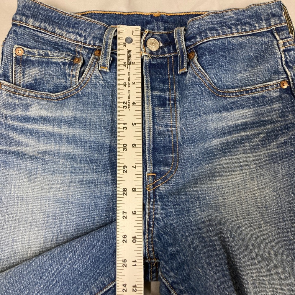 Levi Strauss 501 Skinny Jeans Women Blue Distressed Raw Measurements in photos. - Picture 14 of 16